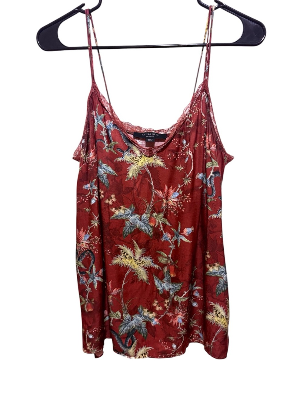 All Saints Burgundy Floral Silk blend Cami
